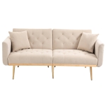 Modern 2-Seater Sofa with 3-Position Adjustable Backrest, Convertible Loveseat with Thick Padded Cushions, 165L x 72.5W x 75H cm, Beige