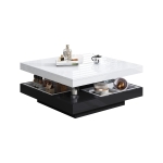 Contemporary Coffee Table with Large-Capacity Lower Shelf, 2-Tone Center Table with Recessed Compartments, 70L x 70W x 36H cm, Black