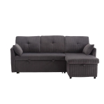 Stylish Sectional Sleeper Sofa with Reversible Storage Chaise, 3-In-1 L-Shaped Sofa with Corduroy Upholstery, 206L x 130W x 88H cm, Charcoal Grey