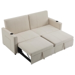 King-Size Pull-Out Sofa Bed with 3-in-1 Convertible 2-Seater, Independent Convertible Couch with Iron and Solid Wood Frame, 207L x 87W x 96H cm, Beige