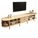 Minimalist TV Stand with Oval Top and Rounded Corners, Light Oak TV Cabinet with Solid Wood Legs, 175L x 40W x 40H cm, Oak