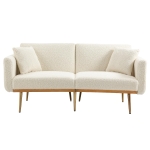 Modern 2-Seater Sofa with 3-Position Adjustable Backrest, Convertible Loveseat with Thick Padded Cushions, 165L x 72.5W x 75H cm, White Teddy