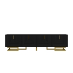 TV Cabinet with Textured Doors Metallic Handles and Sturdy Metal Legs, Elegant TV Stand with Integrated Shelves, 160L x 38W x 44.5H cm, Black