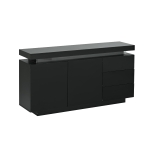 High Gloss Sideboard with LED Lights and Noiseless Hydraulic Hinges, Modern Storage Cabinet with 2 doors and 3 drawers, 140L x 35W x 72.5H cm, Black