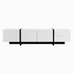 Stylish TV Cabinet with MDF and Particleboard Construction, Soft-Close TV Stand with 3 Doors and 2 Drawers, 190L x 35W x 45H cm, Black+White