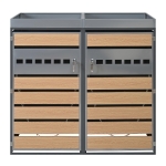 Lockable Outdoor Bin Storage Cabinet with Integrated Planter, Double Bin Storage Shed with Galvanised Steel Frame, 132L x 80W x 124.5H cm, Grey+Wood