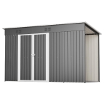 Abrigo metálico para ferramentas com porta dupla, 311x123x181 cm, Cinzento