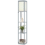 HOMCOM Lampadaire avec étagères, lampadaire sur pied de salon 3 niveaux, interrupteur à tirette 26 x 26 x 160 cm, gris et blanc