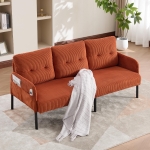 Oversized Two-Seater Corduroy Sofa with Ergonomic Curves, Comfortable Loveseat with Dual Side Storage Pockets, 171L x 72W x 80H cm, Orange