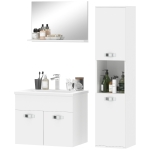 kleankin Ensemble de Meubles de Salle de Bain 4 Pièces, Mural, avec Miroir, Meuble sous Vasque, Lavabo et Armoire Haute, Blanc
