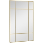 HOMCOM Miroir mural verrière rectangulaire style fenêtre, horizontal ou vertical avec 4 crochets, en métal doré - 90x60 cm