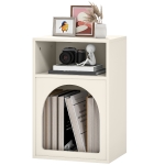 HOMCOM Table de chevet, table de nuit avec compartiments ouverts, design arqué, 40 x 30 x 60 cm, crème