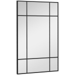 HOMCOM Miroir mural verrière rectangulaire style fenêtre, horizontal ou vertical avec 4 crochets, en métal noir - 90x60 cm