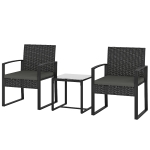 Outsunny Salon de jardin extérieur en résine tressée 2 personnes, table de jardin avec 2 chaises, plateau en verre trempé, noir