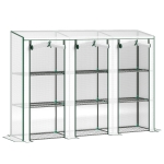 Outsunny Serre de jardin avec étagères à 3 niveaux serre de balcon 3 portes enroulables zippées 215 x 46 x 151 cm blanc