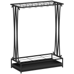 HOMCOM Portaombrelli con Vaschetta per l'Acqua, 21 Fori e 24 Ganci per Ombrello, in Acciaio, 50x24x68 cm, Nero