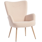 HOMCOM Fauteuil salon, fauteuil d'appoint rembourré en tissu bouclette avec haut dossier et accoudoirs, 71x74x97,5cm, beige