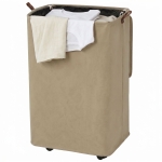 HOMCOM Panier à linge avec couvercle et roulettes 50L Panier à linge pliable avec sac à cordon amovible 40x30x65 cm Camel