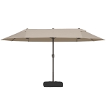 Outsunny Parasol de jardin double rectangulaire 4,6L x 2,7l x 2,4H m avec ouverture fermeture manivelle, toile 180 g/m², kaki
