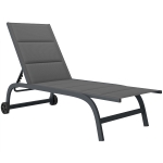 Outsunny Sonnenliege Atmungsaktive Gartenliege mit 6-fach Verstellbar Rückenlehne Rädern Aluminiumrahmen Dunkelgrau