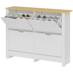 HOMCOM Meuble à chaussures 16 paires, armoire à chaussures étroite avec 4 tiroirs rabattables et étagères réglables, style moderne, pour couloir, entrée, 105 x 26 x 80 cm, blanc et bois naturel