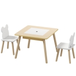 AIYAPLAY Ensemble 1 table et 2 chaise 3 pièces pour enfants avec plateau réversible espace de rangement bois naturel