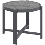 Outsunny Beistelltisch Gartentisch Rund wetterfest Aluminium Balkontisch mit Marmoroptik Grau