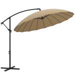 Outsunny 3(m) Cantilever Umbrella 18 Ribs & Vents Adjustable Angle for Patio Khaki
