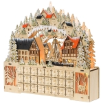 HOMCOM Adventskalender, Weihnachtsdorf, 18 LEDs, 24 Schubladen, wiederverwendbar, 45 x 9 x 42,5 cm