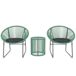 Outsunny 3-teiliges Outdoor-Möbelset, 1 Tisch, 2 Stühle, Glastischplatte, Kunststoff-Rattan um Stahlrahmen, weiche Kissen, Grün