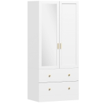 HOMCOM Roupeiro com  2 Portas e 2 Gavetas Armário Roupeiro com Espelho Barra para Pendurar Estilo Moderno 80x50x180 cm Branco