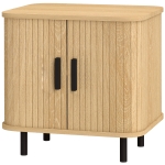 HOMCOM Table de chevet avec portes à lamelles et pieds en acier, pour chambre et salon, chêne