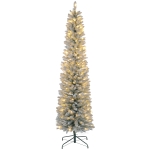 HOMCOM Brad de Crăciun înzăpezit cu 405 ramuri și lumini LED albe din plastic și metal, Ø57x210 cm, verde