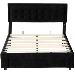 HOMCOM King Ottoman Bed Frame, Upholstered Bed Frame with Storage Drawer and Adjustable Headboard, 5ft, Black
