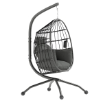 Outsunny Fauteuil suspendu, fauteuil oeuf suspendu panier pliable, coussin rembourré, porte-gobelet, 120x88x192cm, gris foncé