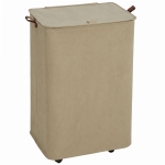 HOMCOM Cesto de Roupa Suja com Tampa e Rodas, 50L, Dobrável com Bolsa com Cordão Removível, 40x30x65 cm, Castanho