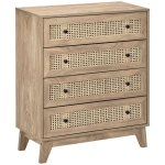 HOMCOM Cassettiera con 4 Cassetti e Inserti in Rattan Stile Boho, 80x35x95 cm, Legno Naturale