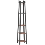 HOMCOM Garderobenständer mit 4 Ebenen, freistehender Kleiderständer, 8 Haken, 4 Regale, Industrie-Stil, Metall, Spanplatte, Braun