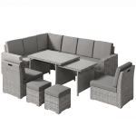 Outsunny Seven-Piece Rattan Garden Sofa Set, with Expanding Table - Light Grey
