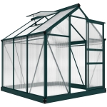 Outsunny Invernadero de Jardín 2x2 m Policarbonato y Aluminio Vivero Casero con Tragaluz Protección UV30 y Base 3,65 m² para Macetas Cultivo Plantas Flores Transparente