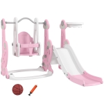 AIYAPLAY 4-in-1 Kinderrutsche mit Schaukel, Kletterleiter und Basketballkorb, 18-48 Monate, Rosa