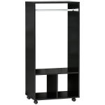 HOMCOM Suport Mobil pentru Haine cu Bară din Aluminiu și 2 Rafturi Deschise, din PAL, 60x40x128 cm, Negru