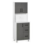 HOMCOM Freestanding Kitchen Cupboard,  Microwave Cabinet with Storage Cabinets,3 Drawers and Open Countertop for Dining Room, Grey