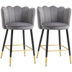HOMCOM Set de 2 Scaune de Bar Catifelate cu Suport pentru Picioare și Bază din Oțel, 59x52x90cm, Gri