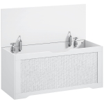HOMCOM Stauraumtruhe 108L Aufbewahrungsbank mit Rattan-Panel Klappdeckel Stützarme für Diele 80x40x45cm Weiß