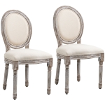 HOMCOM Set 2 Scaune Clasice pentru Masă de Dining din Lemn cu Tapițerie din Material Textil, Crem
