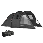 Outsunny 3-4 Man Tunnel Tent, Two Room Camping Tent with Windows, Portable Carry Bag, for Fishing, Hiking, Sports, Festival - Black