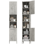 kleankin Columna de Baño Mueble Alto y Estrecho con Estantes Abiertos y 2 Armarios 30x32x172,5 cm Madera Grisácea