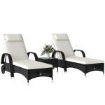 Outsunny Set da Giardino con 2 Sedie a Sdraio con Schienale Reclinabile e Tavolino Basso in Rattan PE, Nero