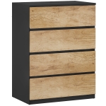 HOMCOM Cajonera 4 Cajones de Madera con Guías Metálicas y Tiradores Ranurados 60x40x80 cm Negro y Roble